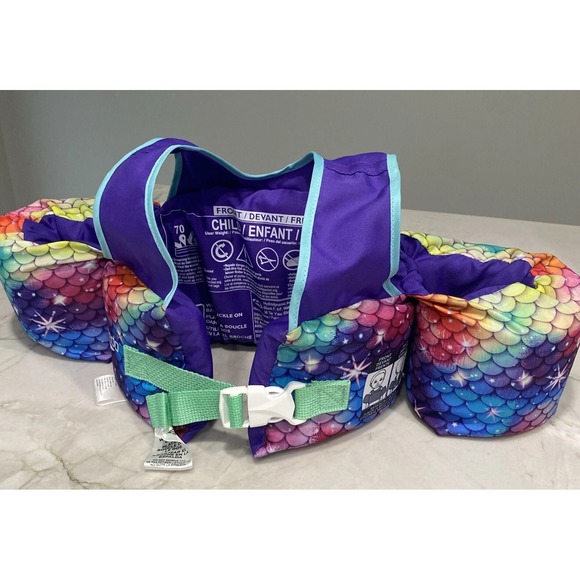 Speedo Child Life Vest With  Arm Floats  Kids Child 33-55 pounds Rainbow Mermaid - Picture 3 of 7